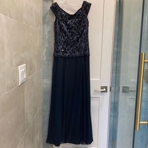 Blue Sequin Formal Dress with  Green Jewels